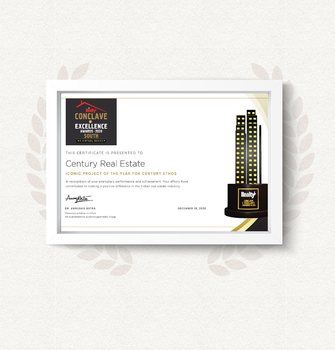 CENTURY ETHOS WINS ICONIC PROJECT OF THE YEAR - 2020