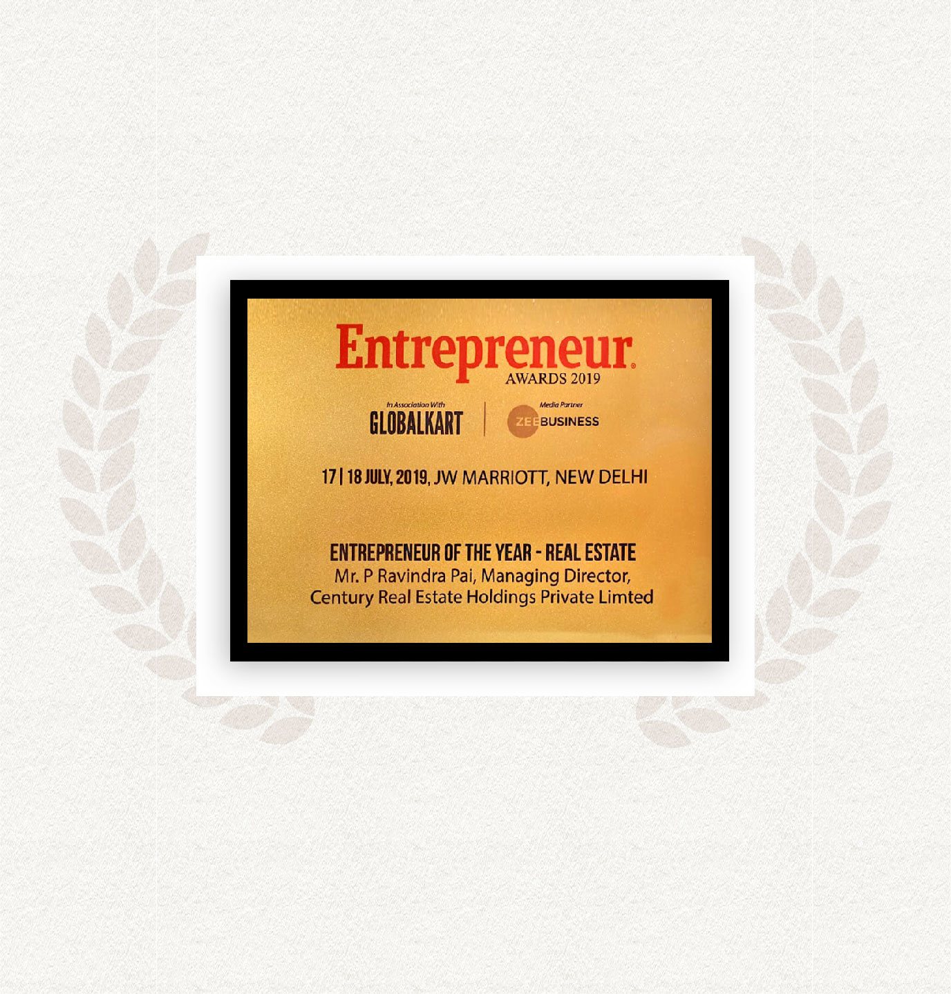 P. RAVINDRA PAI, MANAGING DIRECTOR, WINS ENTREPRENEUR OF THE YEAR - 2019